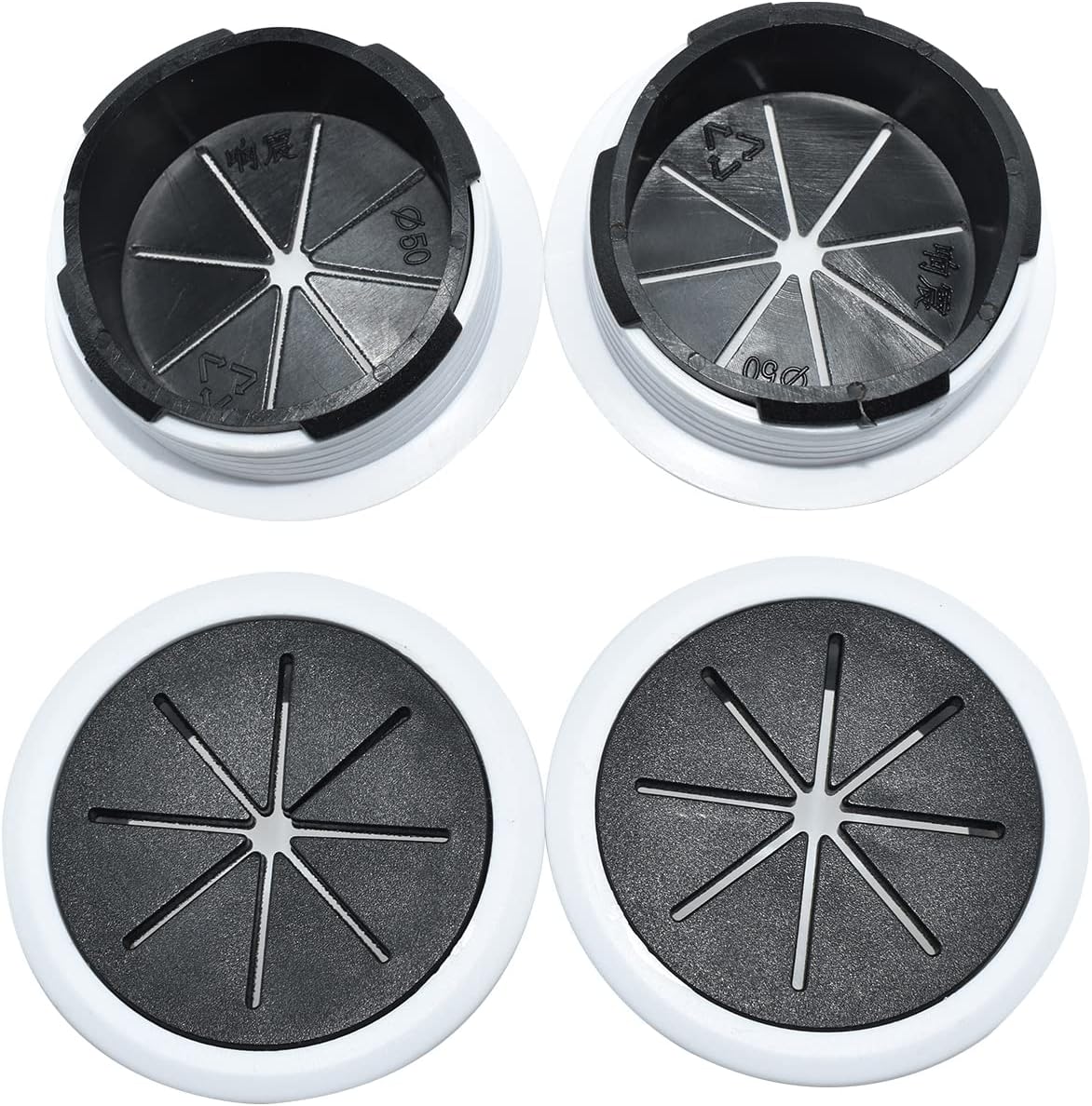 Aifeier ET 2PCS Desk Grommet 2 Inch/50mm Rubber Cable Wire Grommet Cable Hole Cover for Managing and Hiding Office PC Desk Cable Cord (Black with White)