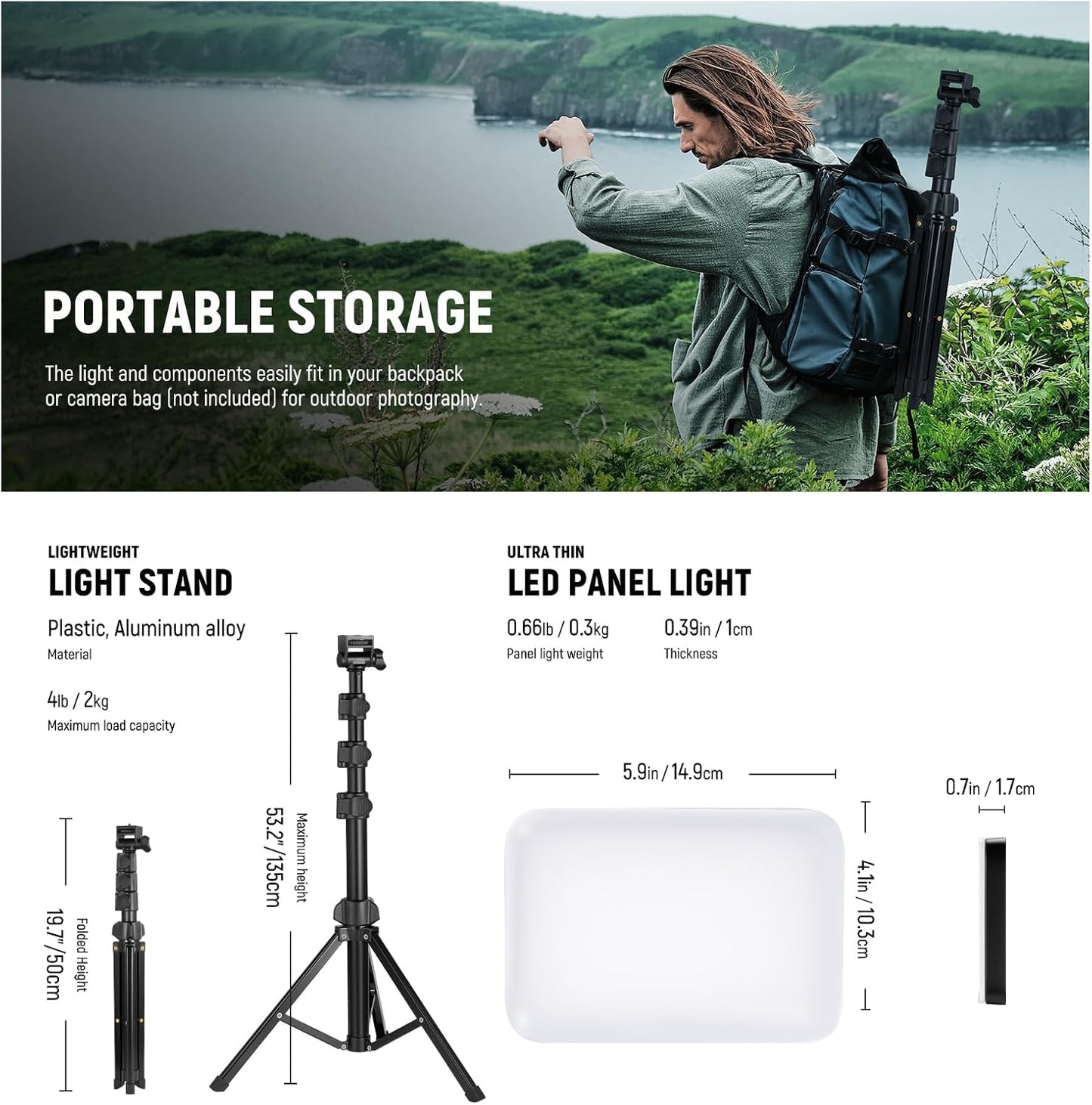 NEEWER Basics LED Video Light Panel Lighting Kit, Bi Color Dimmable Portable Studio Lights with Tripod Stand & Filters, 3200K~5600K CRI 95 750lux for Photography Video Recording Live Streaming, BP66