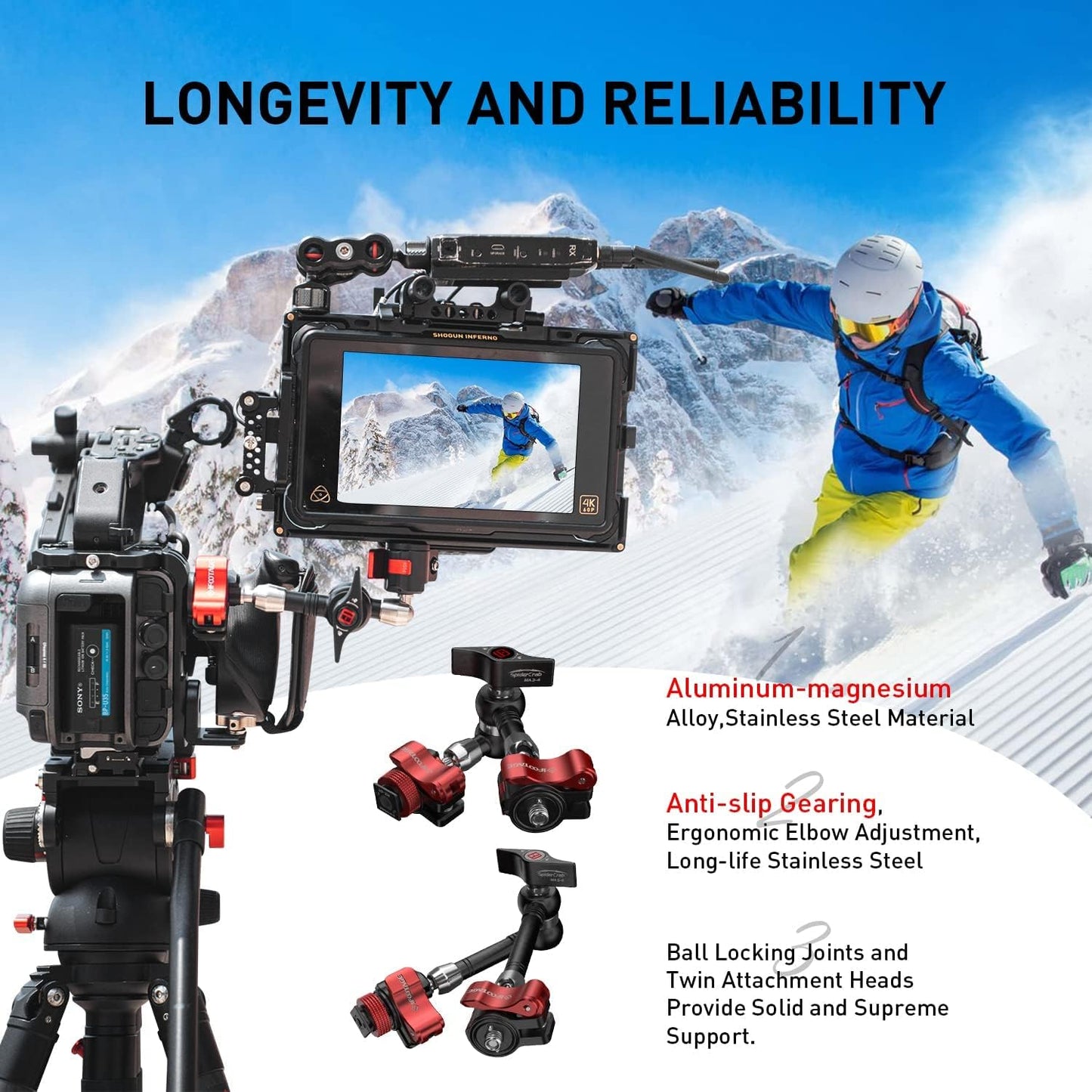 IFOOTAGE Magic Arm Clamp MA3-4, 7 Inches Adjustable Friction Power Articulating Magic Arm with 1/4" and 3/8" Thread Screw for DSLR Camera Rig/LCD Monitor/LED Lights