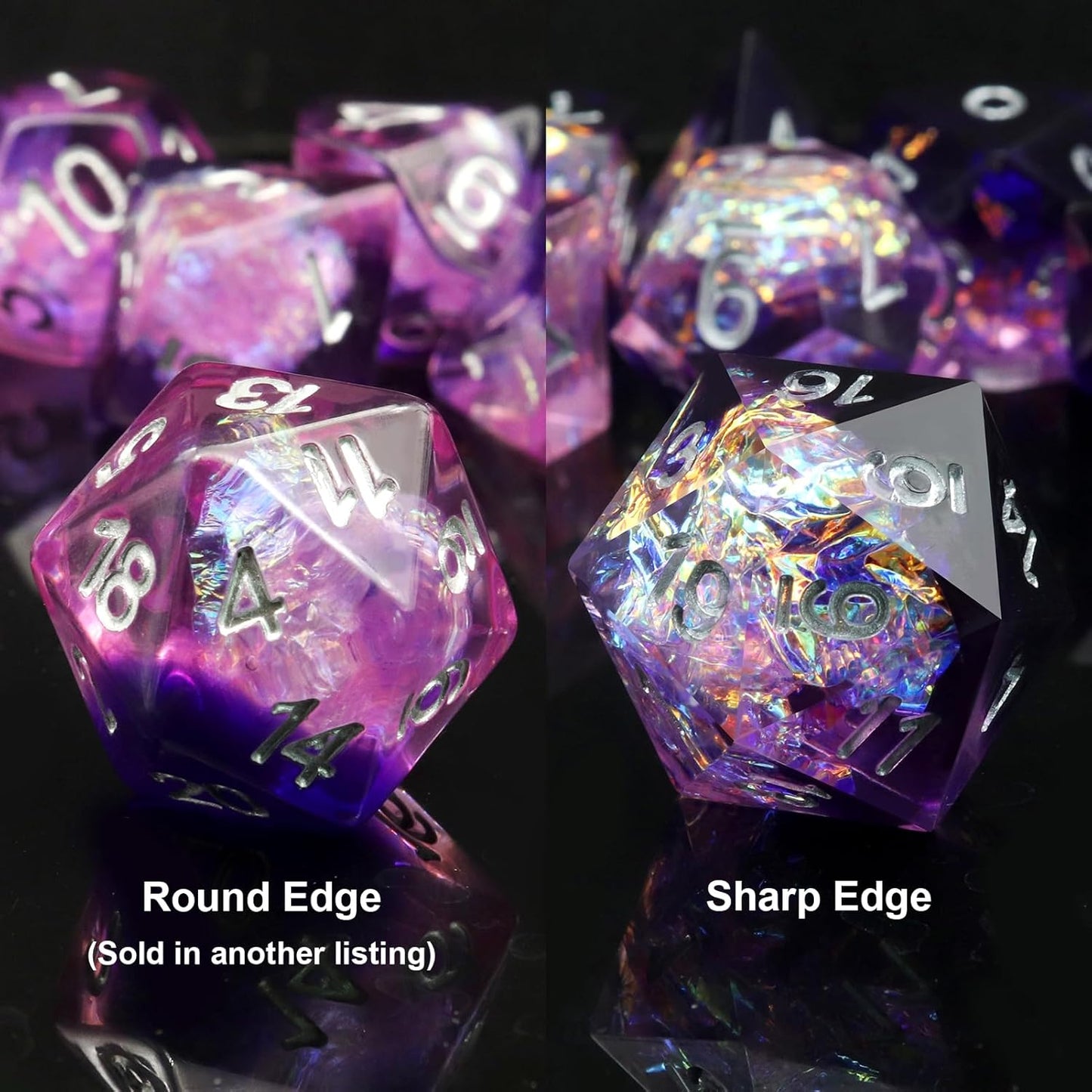 Haxtec DND Dice Set Sharp Edge Resin Dice with Dice Case Purple D&D Polyhedral Dice for TTRPGs Compatible with Dungeons and Dragons DND Gift