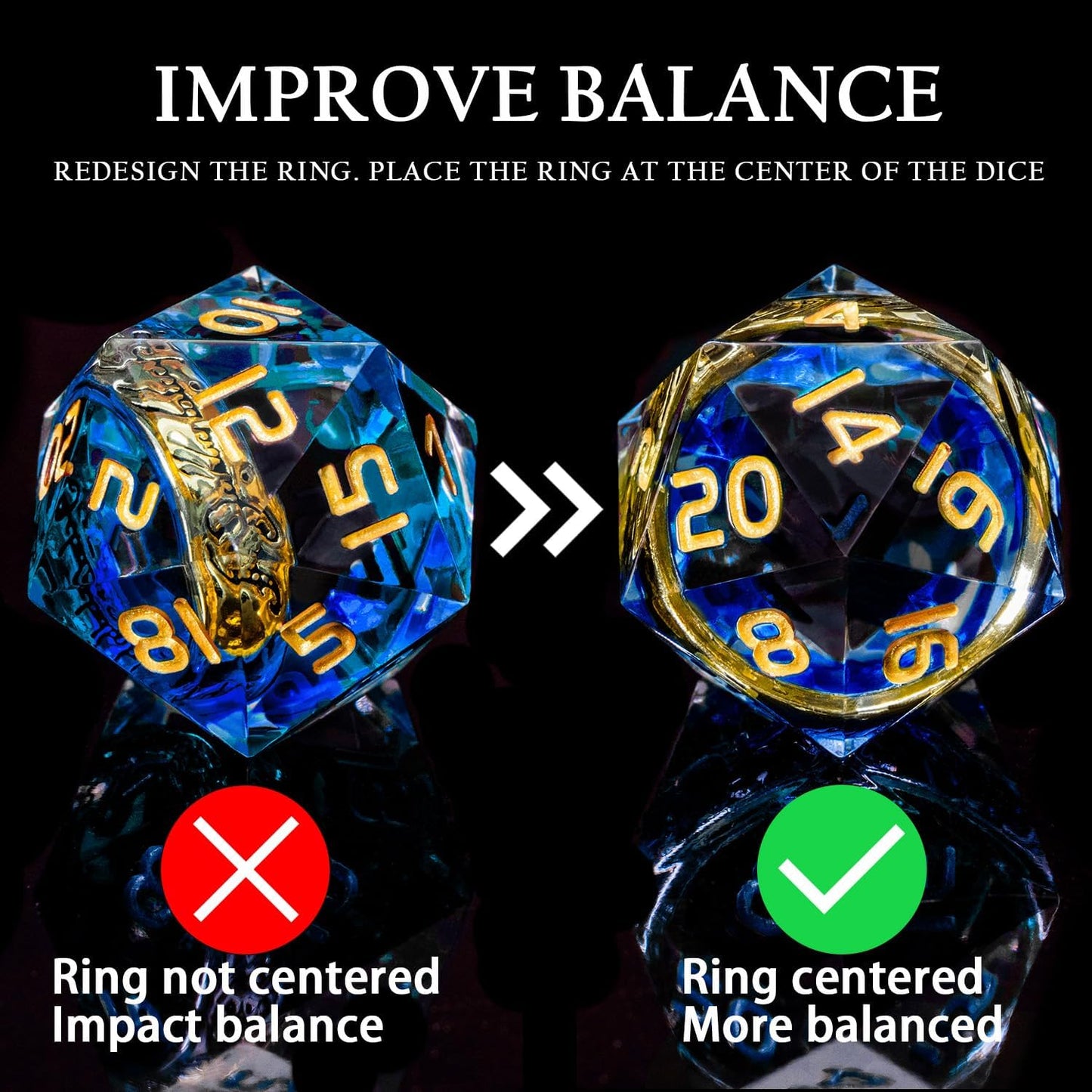 Magic Golden Ring DND Dice Set Sharp Edge Red Resin Dice with Box, for use with RPG D&D Tabletop Games Lord D and D Polyhedral Dice Set