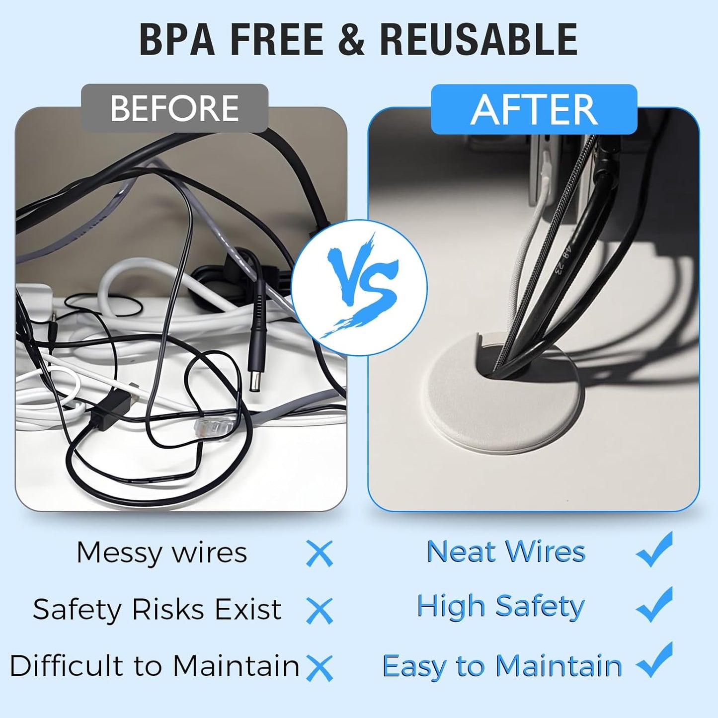 Desk Grommet 1-1/2" (38 mm), Desk Cord Hole Cover, Cable Grommet ABS Plastic, Desk Hole Grommet for Office and Home Table Cable, Detachable Cable Cord Organizer (Black 8 Pcs)