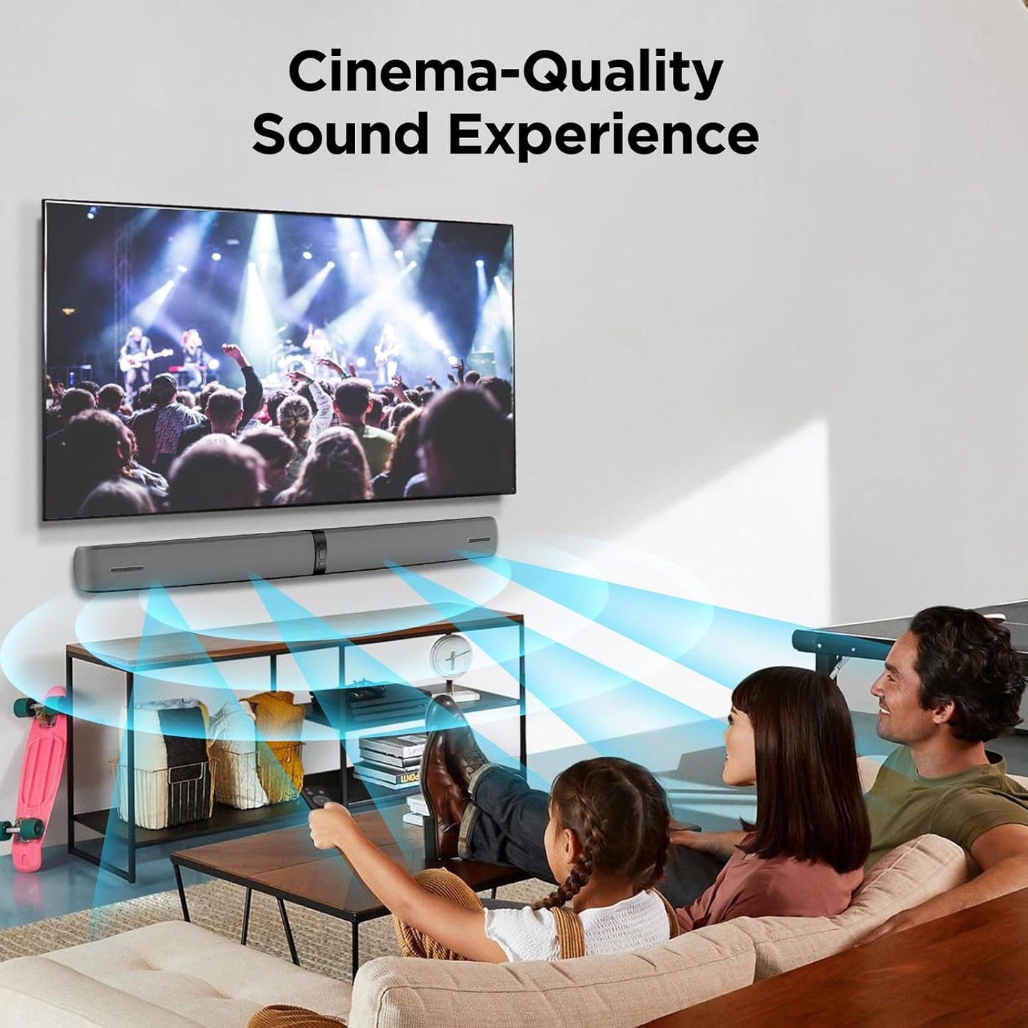 Sound Bar for Smart TV,90W Soundbar with Bluetooth/ARC/Optical/AUX Connect, Auto Volume Boost, 3 Customizable Equalizer Modes, 2 in 1 Detachable Soundbar for TV/PC/Gaming/Projectors