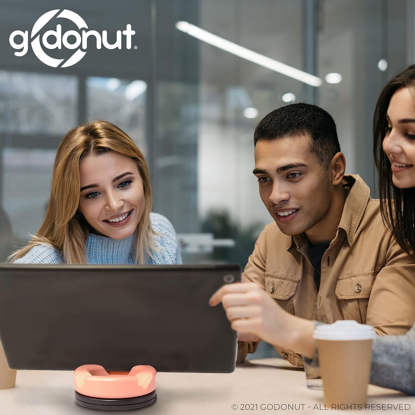 GoDonut – Phone Stand 360 Swivel – Cell Phone Holder + iPad Stand Desk Organizer - Compatible with Tablet, iPhone, Kindle & Most Smartphones – Pink