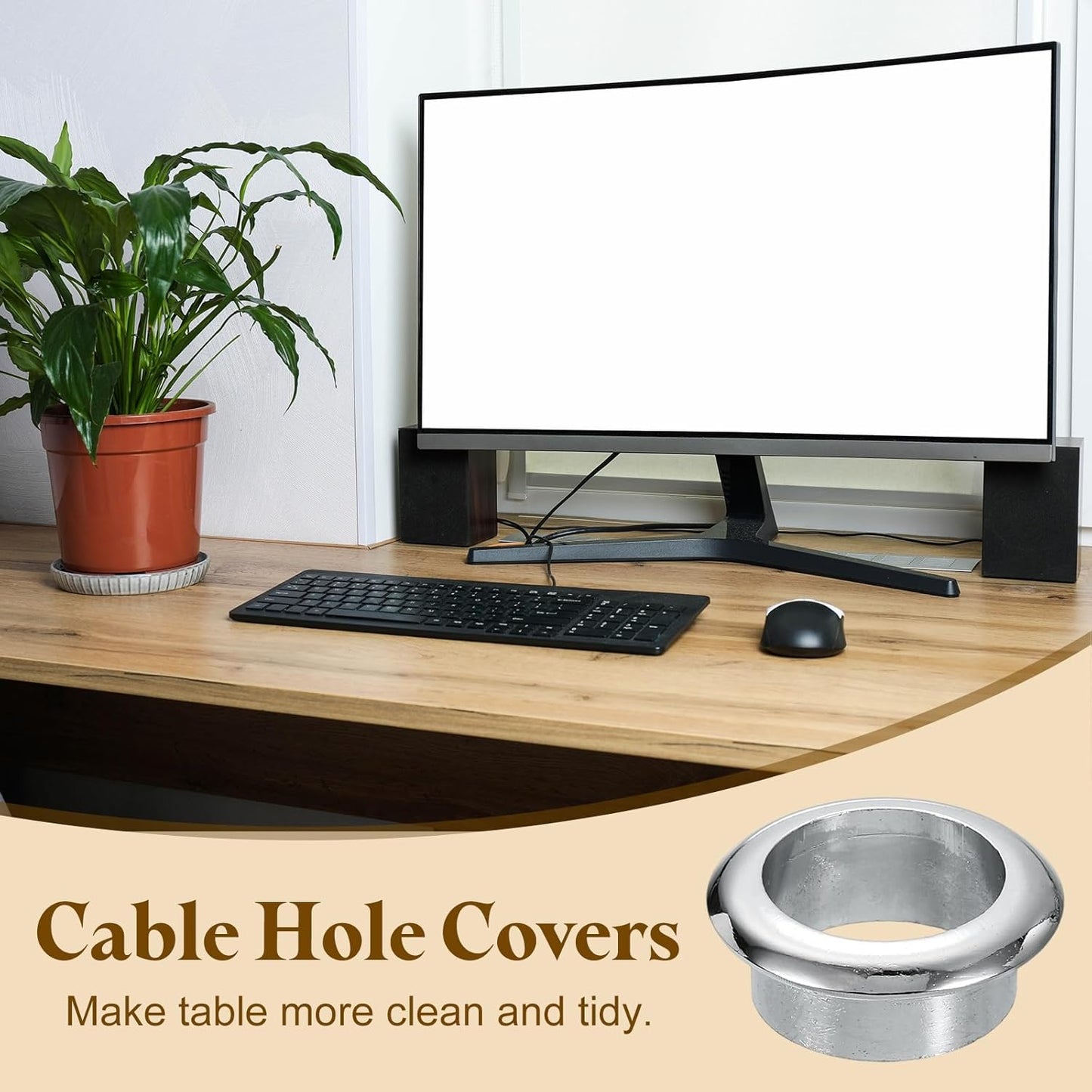 uxcell Desk Grommet, 1" (25mm) Zinc Alloy Cable Hole Cover Wire Cord Organizer with Marked Cable Ties for Home Office Desktop Wire, Silver Tone