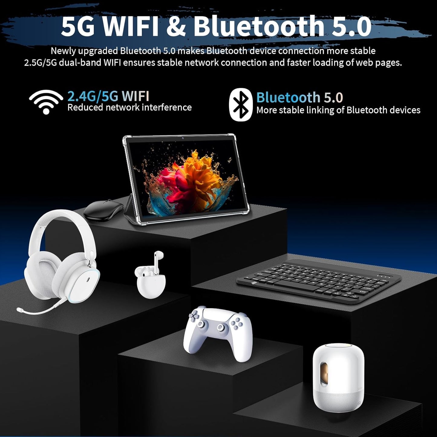 Android 15 Tablet, 26GB + 256GB (2TB Expandable), 10.1-inch Tablet with Keyboard, 8000 mAh Battery, BT 5.0, 5G WiFi, Widevine L1, 2-in-1 Tab with Mouse, Protective Case,Stylus(Green)