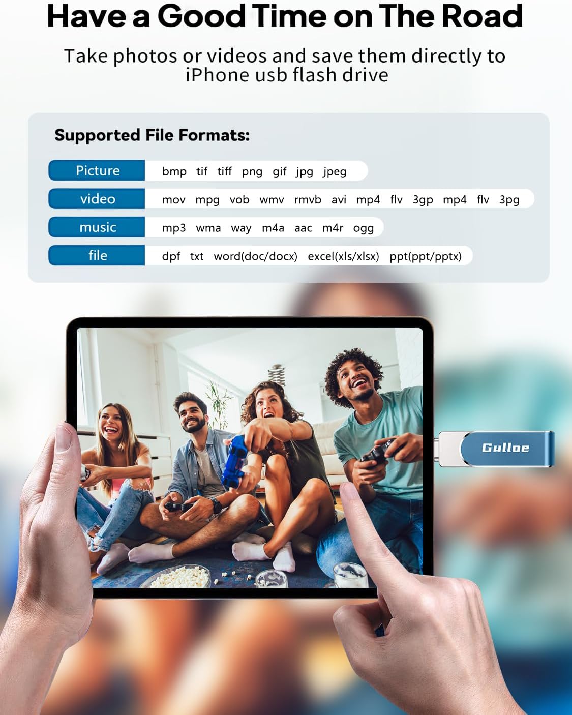 Gulloe 512GB Flash Drive Intended for iPhone, Memory Stick Storage for Photos and Videos Backup, Compatible with iPhone iPad Android PC, Plug and Play, No Application Required (Navy Blue)