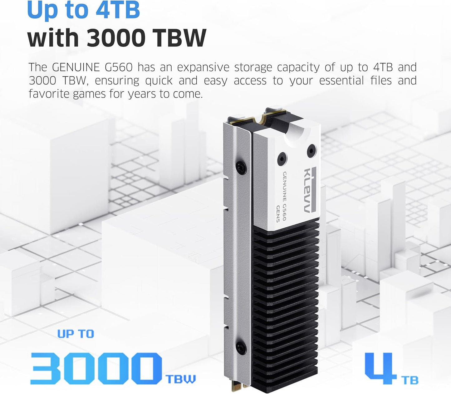 KLEVV Genuine G560 1TB M.2 2280 NVMe PCIe Gen5x4 Internal SSD Heatsink Included, up to 13000MB/s with DRAM Cash (K01TBM2SP0-G56)