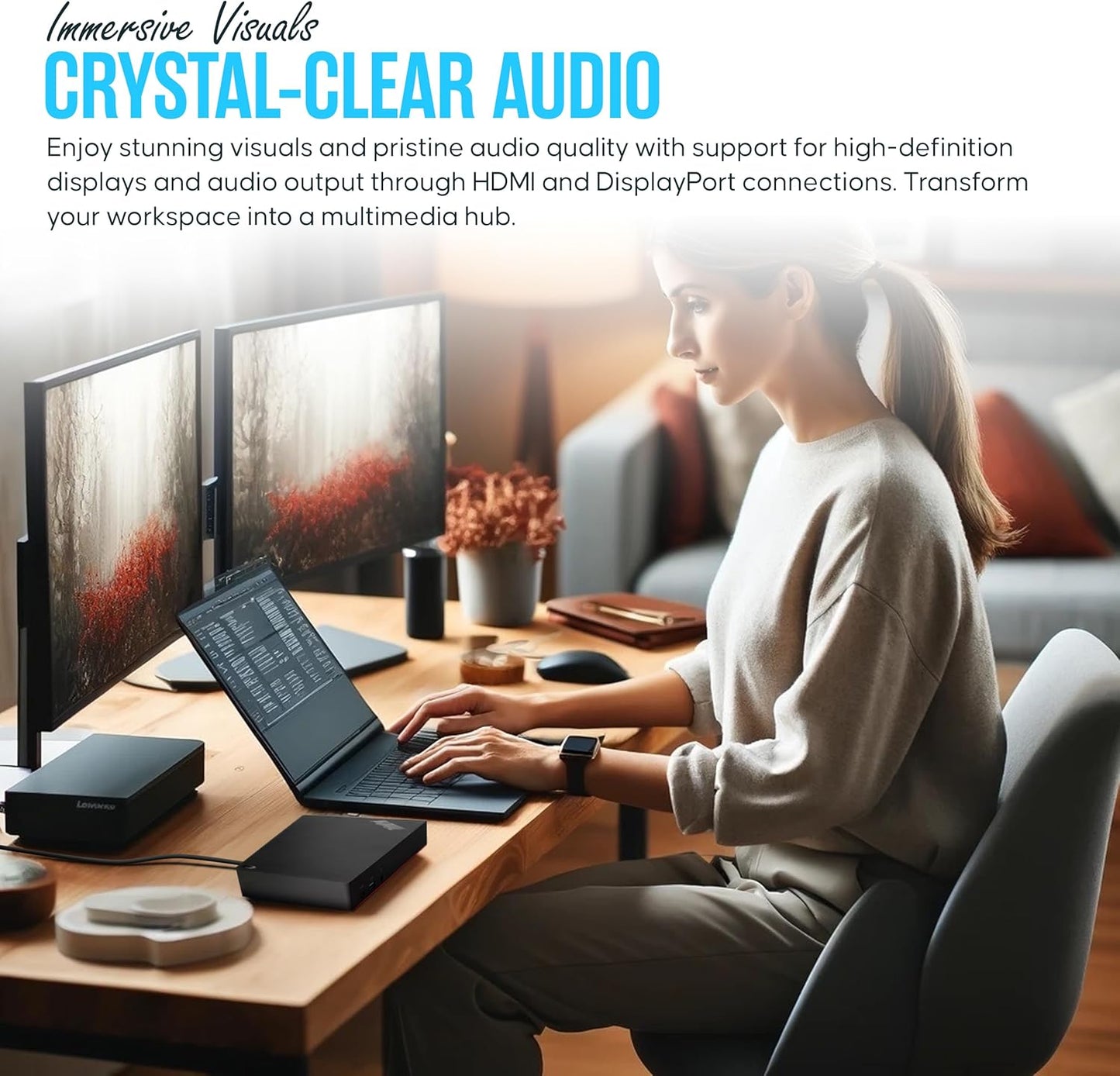 40AF0135US Lenovo Docking Station Dual Monitor Hybrid USB-C with USB-A, 135W, HDMI & DisplayPort Cable