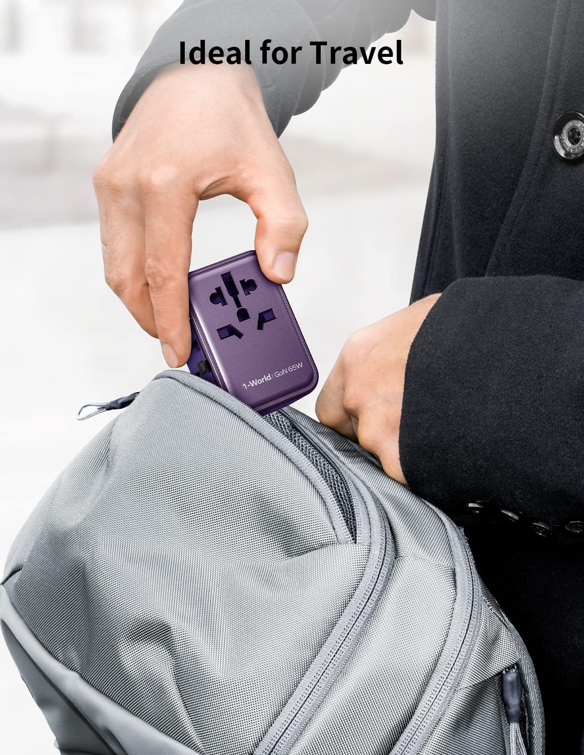 MOMAX Universal Travel Adapter, 70W GaN Travel Plug Adapter with UK,EU,AU,US Plugs, 3USB-C PD & 2USB-A QC International Adapter Charger, International Adapter for Laptops Phones Vision Pro, Purple