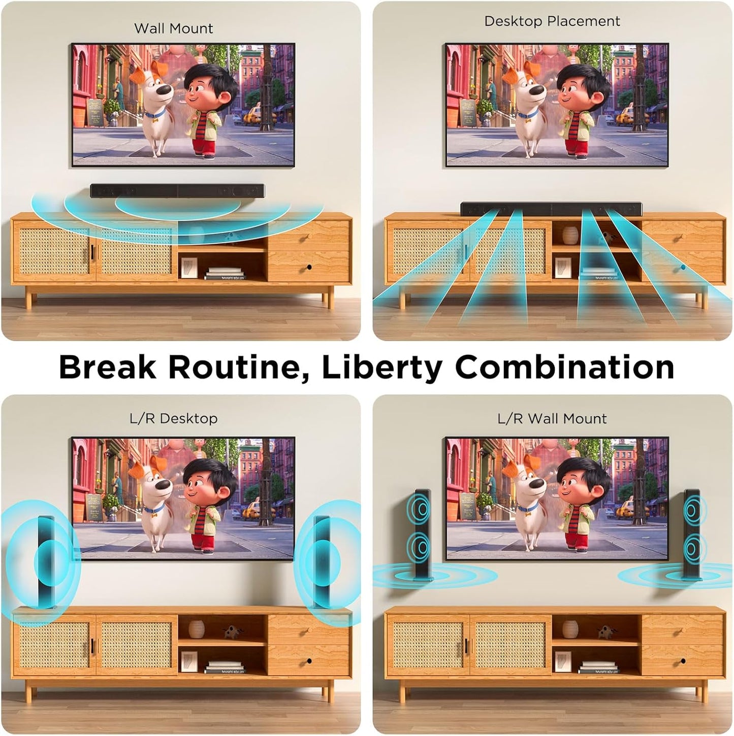 2.2ch 100W Sound Bar for Smart TV, 2-in-1 Detachable Bluetooth 5.3 Speaker with 3 EQ Modes & Adjustable Bass - Home Theater Audio for Movies, Gaming, Music