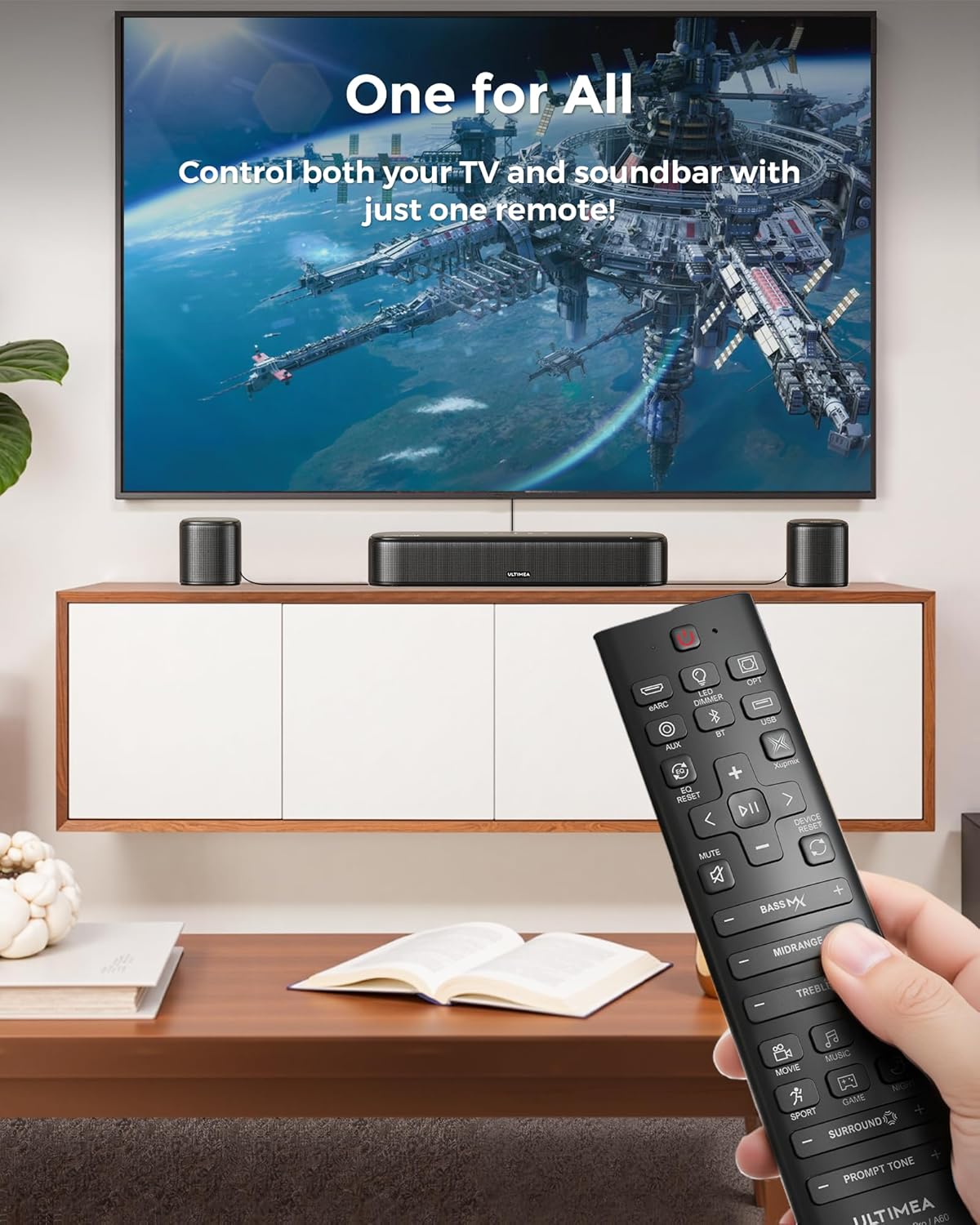 ULTIMEA 7.1ch Sound Bar with Dolby Atmos, Surround Sound System for TV with 4 Surround Speakers, Sound Bar for Smart TV with App Control, Soundbar with Subwoofer for Home Theater, HDMI eARC, Aura A60