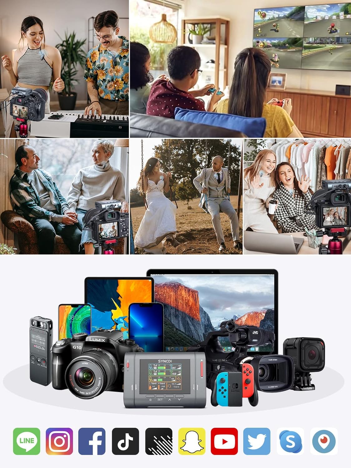 SYNCO Wireless Lavalier Microphone, G3 Lapel Mic Grey Triple Channel Transmission up to 250m for DSLR Camera Smartphone Laptop for YouTube Streaming Vlogging, Wireless-Lavalier-Recording-Video-Mic