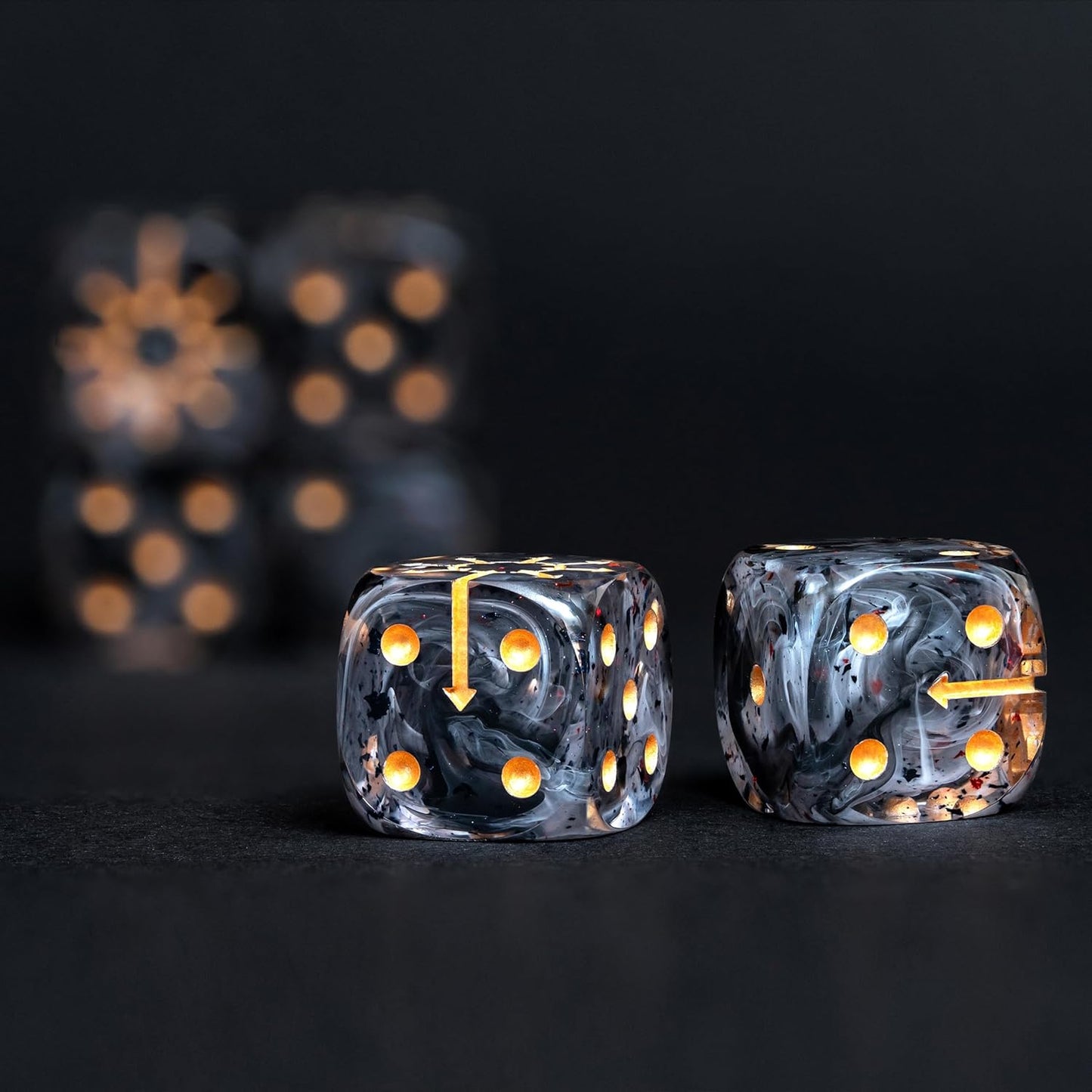 Chaos D6 Dice Set β 10 x 16mm Resin Dice with Chaos Star | Red Foil, Black Swirls & Ancient Symbol | Grimdark Dice for Wargames & TTRPGs