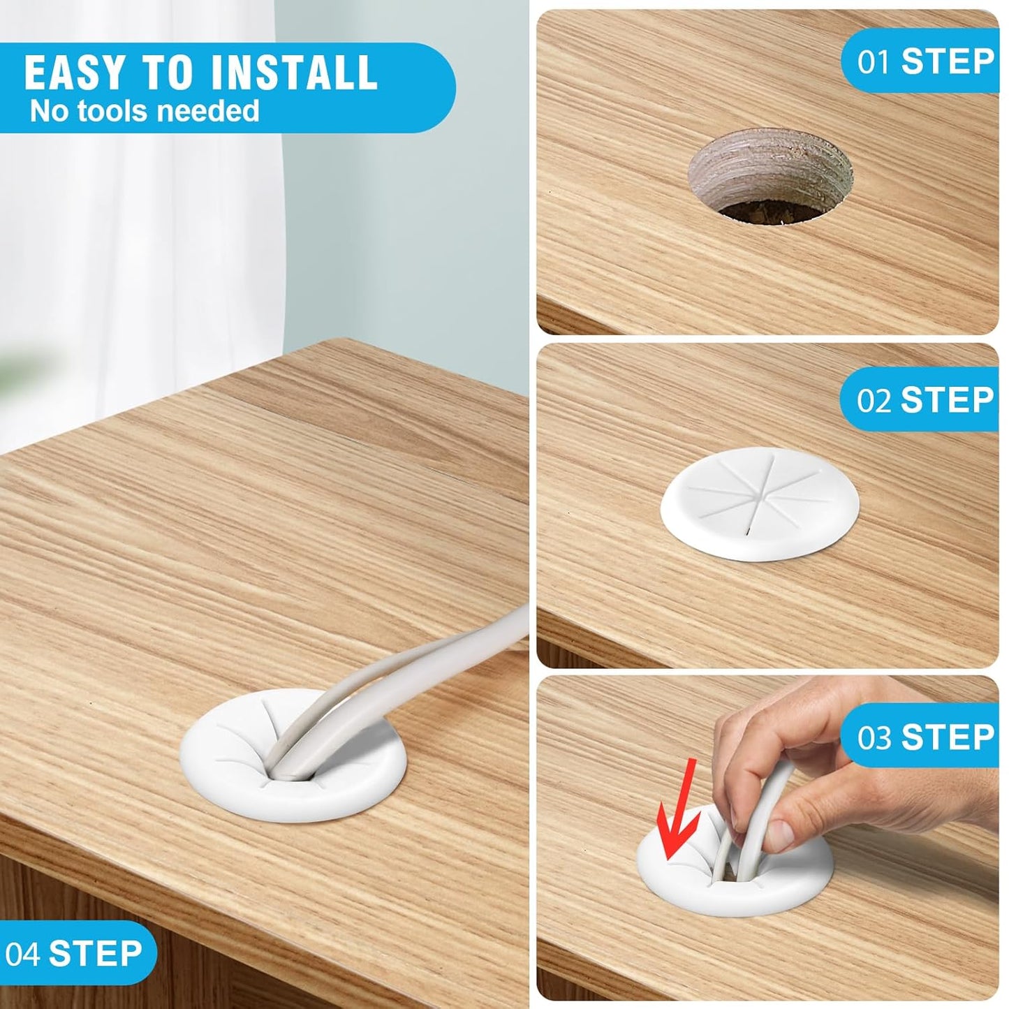 2" White Desk Grommet, JTemgle Flexible Cable Grommet Rubber Cable Hole Cover Wire Organizer Caps Desktop Cord Management for Home Office TV Stands Tabletops, 5 Pieces