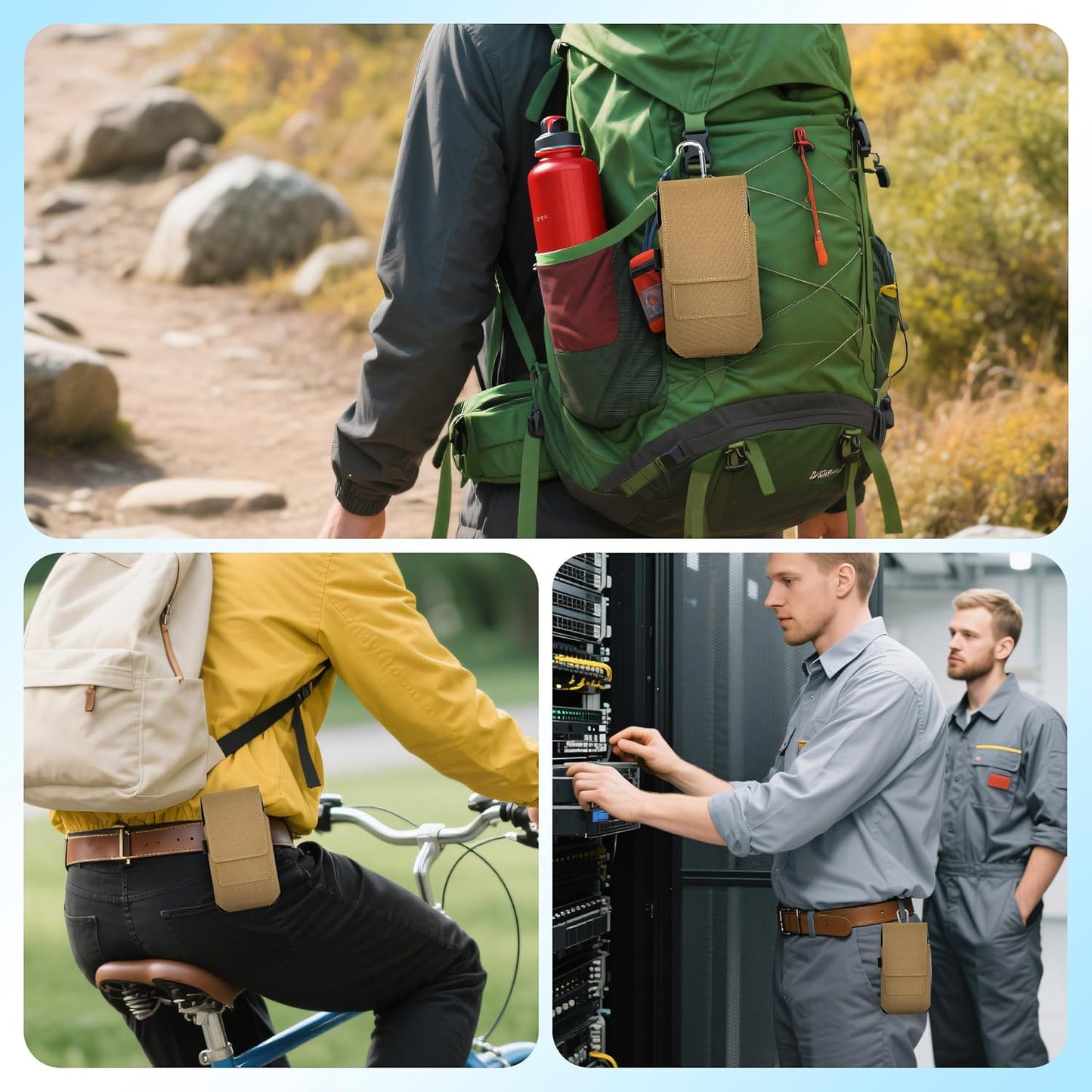 BECPLT for iPhone 17 Pro Max Air 16/15/14/13/12/11 Pro Max Nylon Cell Phone Pouch Holster Case with Belt Clip Cover Holder for Galaxy S25+ S24+ S23+ S22+ S21+ (Khaki)