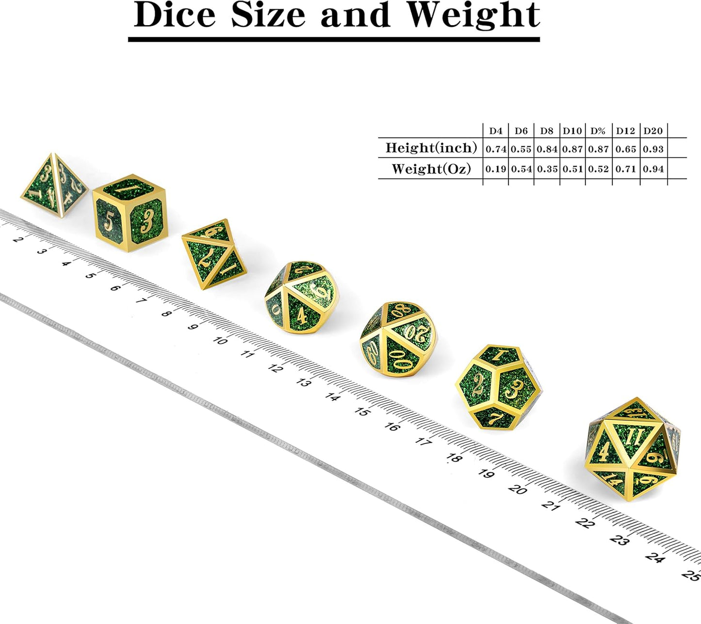 DNDND Metal Dice Set D&D,Glitter Green Heavy DND Dice with Free Metal Case for Role Playing Games Dungeons and Dragons