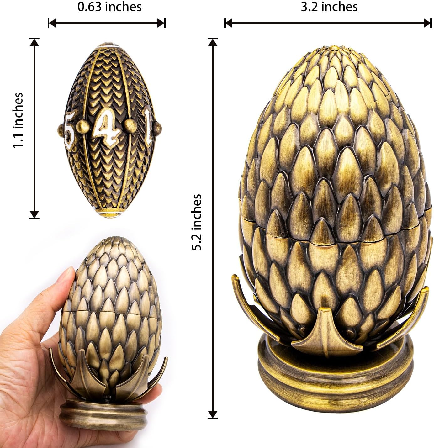 ARUOHHA DND Metal Dice Bronze Dragon Egg Dice with Rotating Dragon Egg Shell, Role Playing Game RPG Polyhedral D and D Dice Set D20 D12 D10 D8 D6 D4