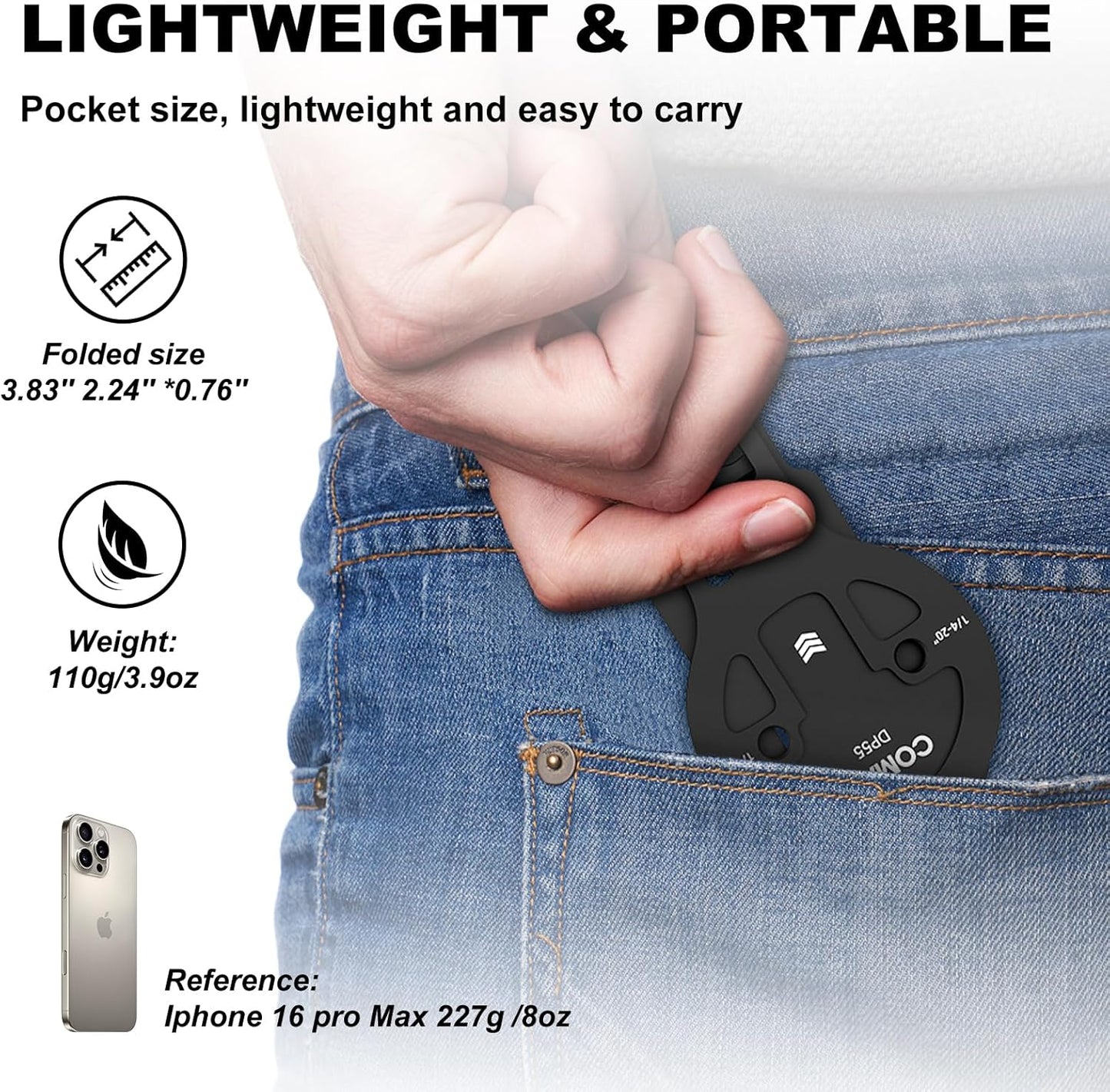 COMAN DP55 Magnetic Phone Tripod for iphone, Foldable Magnetic Mini Tripod Pocket Cell Phone Stand with Arca-Swiss, 1/4'' Screw Hole, Cold Shoe Mount, Compatible with Magsafe for iPhone 16/15/14/13/12