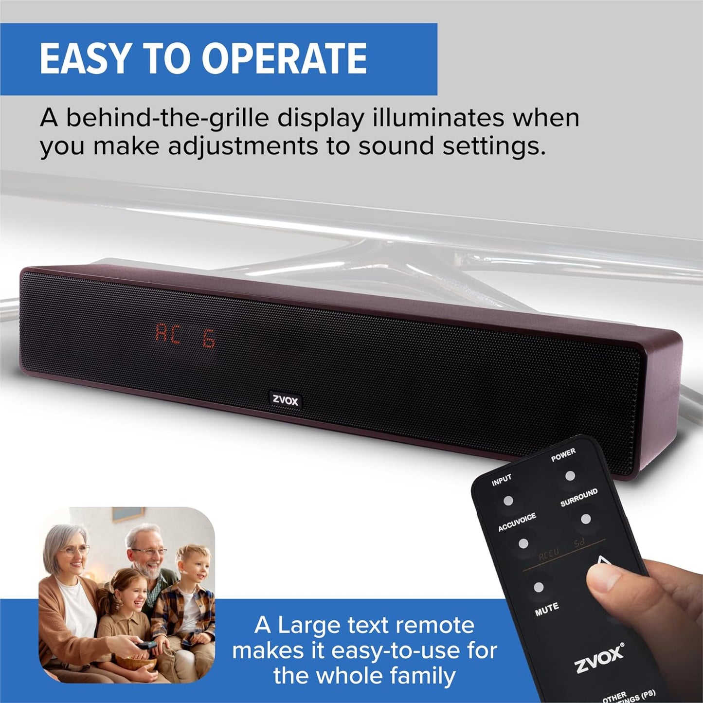 ZVOX Dialogue Clarifying Sound Bar With Patented Hearing Technology - AccuVoice TV Soundbar AV157 Titanium - Twelve Levels of Voice Boost - Home Theater Audio Speakers