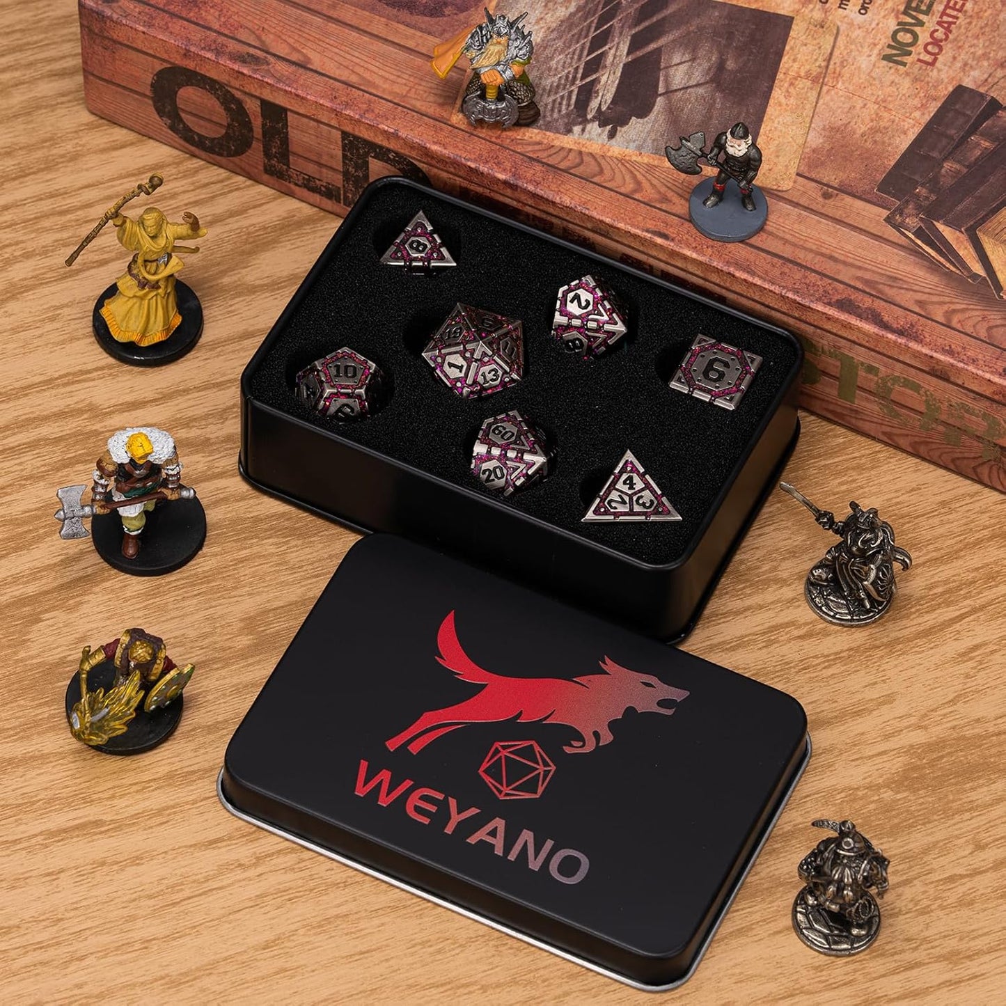 Metal DND Dice Set, Polyhedral Metallic Dice with Cracks for Dungeons and Dragons RPG TTRPG D&D 7-Die Set with Gift Case