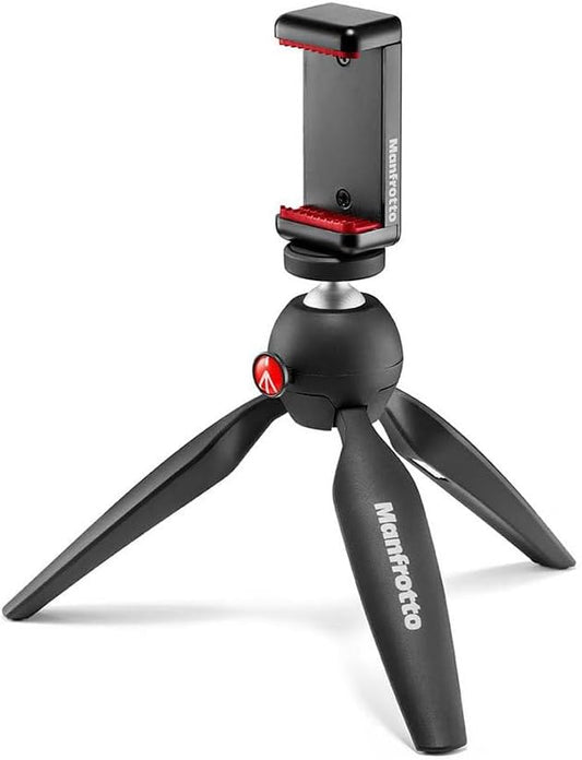Manfrotto Mini Tripod with Universal Smartphone Clamp, Made in Italy, for iPhone with or Without Case, CSC, Vlogging, Videography, MKPIXICLMII-BK