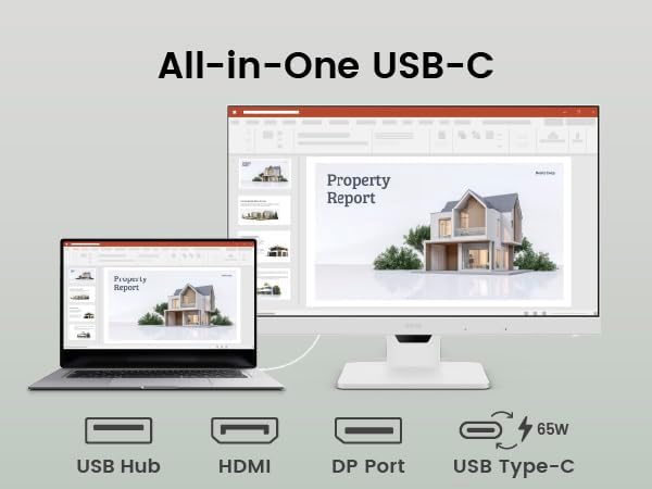 BenQ GW2486TC Office USB hub Monitor 24" 1080p | Coding Mode | IPS | Eye-Care Tech | Adaptive Brightness | Height Adjustable | White Monitor | Noice-Cancelling Mic | Daisy Chain | USB-C