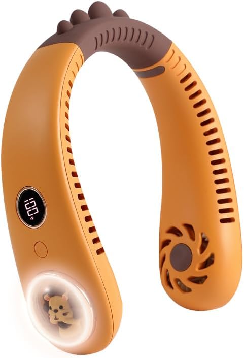 Neck Fan for Kids,Bladeless Portable Fan Rechargeable for 4-14Y Girls & Boys, 2400mAh USB Personal Cooling Mini Fan Rechargeable for Travel/Disney/Camping, 3 Speeds, Summer Essentials(Orange)