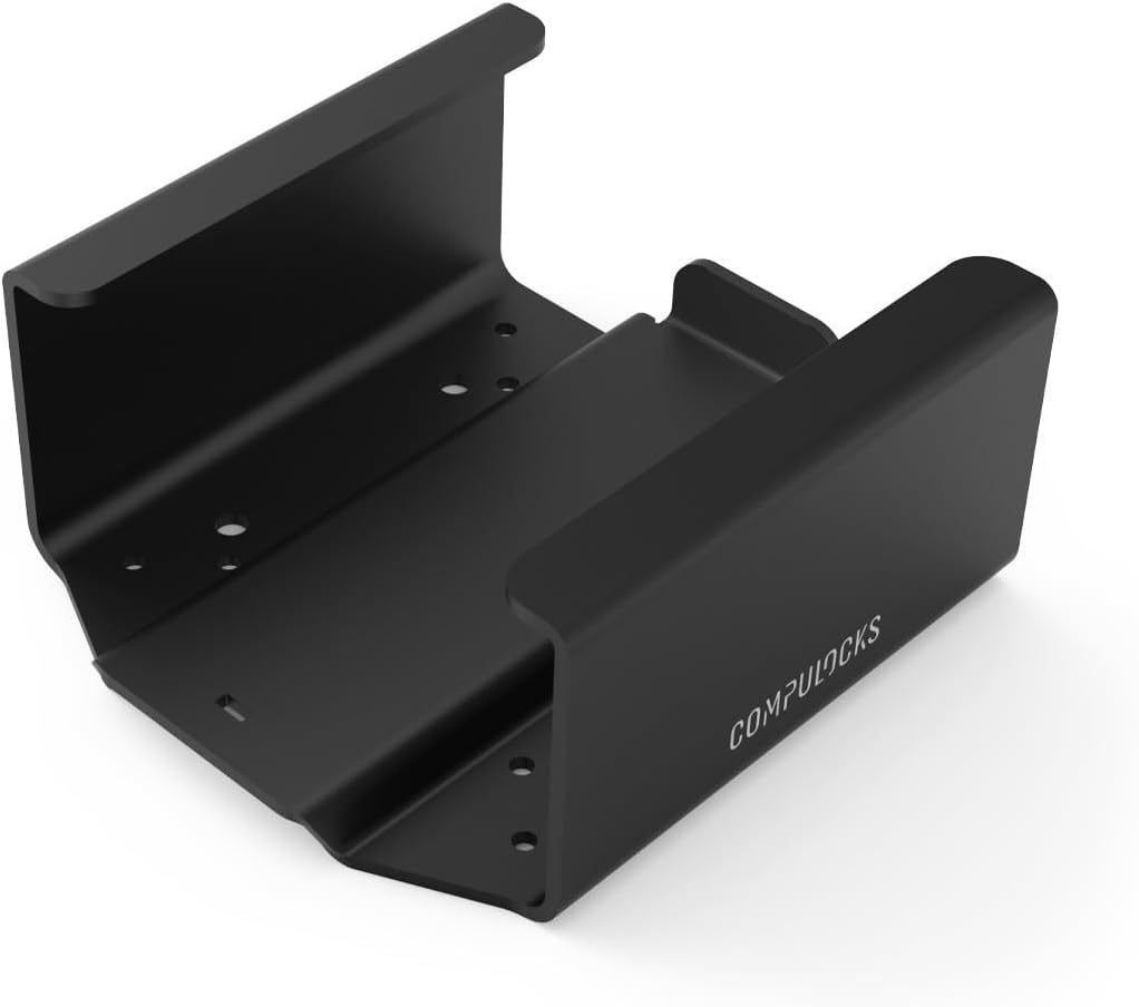 Mac mini M4 2024 Secure Mounting Bracket with Integrated Lock Head, Anti-Theft Steel Holder with Keyed Lock for Offices, Schools, and Public Spaces - Black