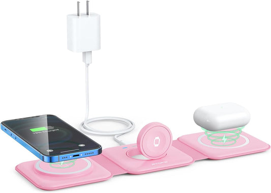 Wireless Charger 3 in 1,RTOPS Magnetic Travel Wireless Charging Station Multple Devices,GaN 3 in 1 Charging Station,Compatible for iPhone16/15/14/13/Pro/Max,iWatch,AirPods4/3/2/Pro(Adapter Includes)