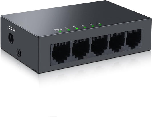 SODOLA 5 Port Gigabit Ethernet Switch|Mini Metal Housing Switch|Plug&Play|Fanless Design| Desktop Ethernet Splitter |Quiet Unmanaged Network Switch