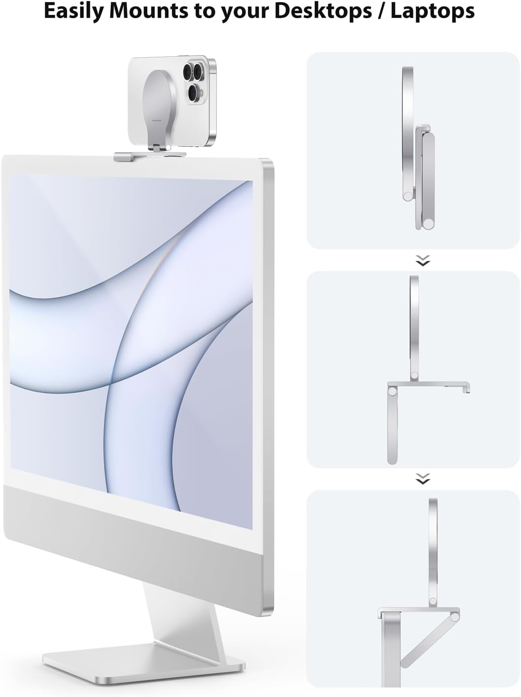 Stouchi Continuity Camera Mount for iMac, Desktop Monitor Compatible iPhone Webcam Mount with Mag-Safe