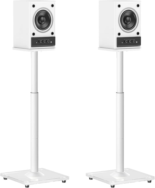 MOUNTUP Universal Speaker Stands Pair 28.3" to 37.4" Height Adjustable Floor Speaker Stands, Holds Bookshelf & Satellite Speaker Large Speaker, Up to 22LBS Cable Concealing 9.8" Plate White MU9132W-L