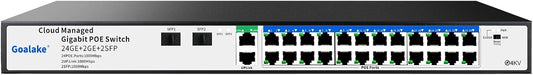 Poe Switch, 24 Ports Gigabit PoE Switch, (24 Ports Gigabit PoE+ 2 Gigabit Uplink+ 2 SFP Slot) Managed Gigabit Ethernet Switch, 24 Poe Ports @360W, Web/APP Smart Managed, Remote Detection/Restart