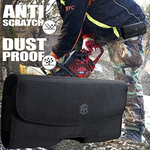 AH Men Phone Belt Holder Pouch Cell Phone case Nylon Phone Holster with Belt Loop Belt Clip for iPhone16 Plus 16 Pro Max 15 Plus, S24 S25 Ultra Clip Pouch fits Otterbox/Thick Case (X-Large)