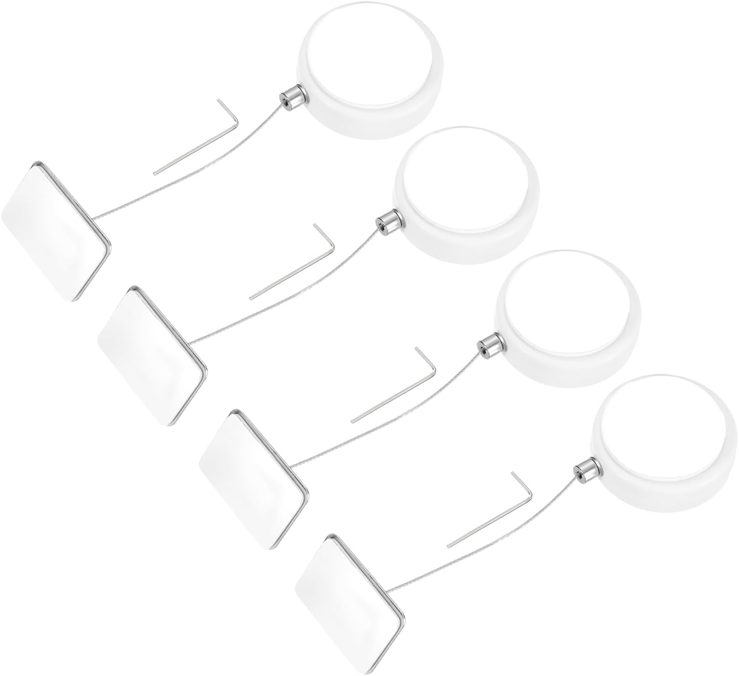 MECCANIXITY 3.3ft Retractable Cable Lock with Square Patch Remote Control Security Lock with Adjustable Cord Tether Anti Theft for Laptop, TV, 150 G, White, 4 Pack