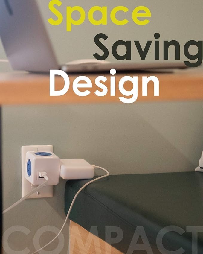 USB Wall Plug, Allocacoc PowerCube |Original|, 4 Outlets and 2 USB Ports, Cell Phone Charger, Power Adapter, Surge Protection, Compact for Travel, Home and Office, Space Saving, ETL Certified
