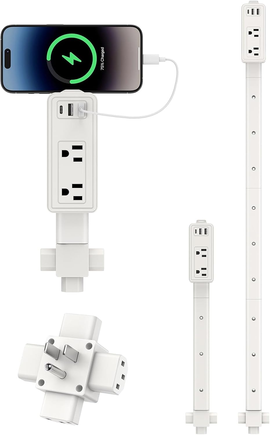 Outlet Extender Stick | Free Combination | USB-A, USB-C Port, 2 AC Outlets, Extend 9” to 36”, 360° Combine| Plug Extender | Put Behind Nightstands, Sofa, Bed, Cabinet etc.
