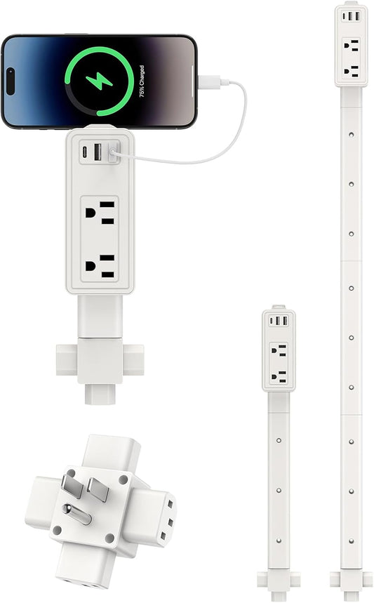 Outlet Extender Stick | Free Combination | USB-A, USB-C Port, 2 AC Outlets, Extend 9” to 36”, 360° Combine| Plug Extender | Put Behind Nightstands, Sofa, Bed, Cabinet etc.