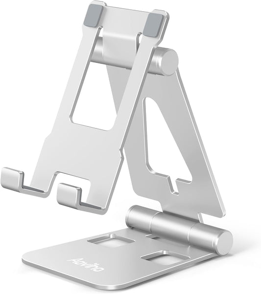 Cell Phone Stand for Desk, Adjustable Desktop Phone Holder Stand, Foldable Moblie Phone Dock for iPhone 15 14 13 12 11 Pro Xs Max Xr X 8 7 6 5 5s SE Nintendo Switch All Phones, Silver