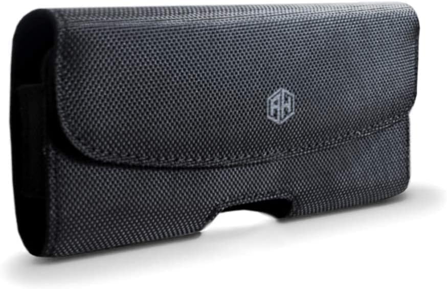 AH Men Phone Belt Holder Pouch Cell Phone case Nylon Phone Holster with Belt Loop Belt Clip for iPhone16 Plus 16 Pro Max 15 Plus, S24 S25 Ultra Clip Pouch fits Otterbox/Thick Case (X-Large)