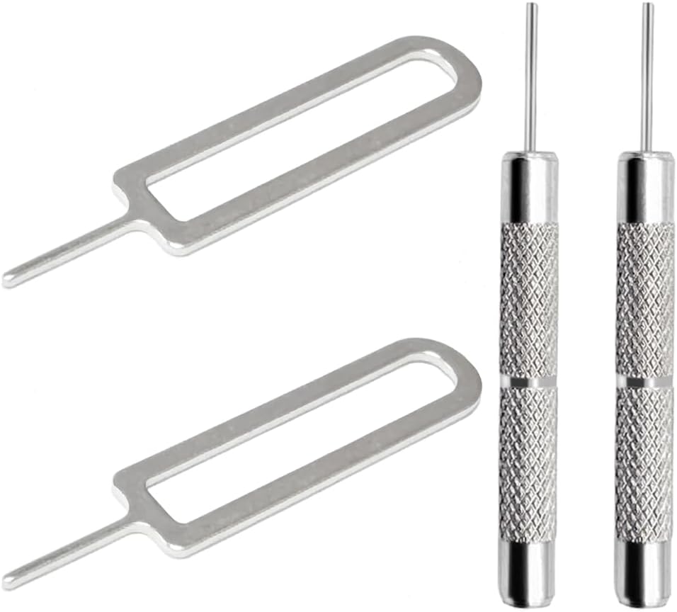 4 Pcs SIM Card Removal Openning Tool Tray Eject Pins Needle Opener Ejector Compatible with All iPhone Apple iPad HTC Samsung Galaxy Cell Phone Smartphone Watchchain Link Remover (Style D)