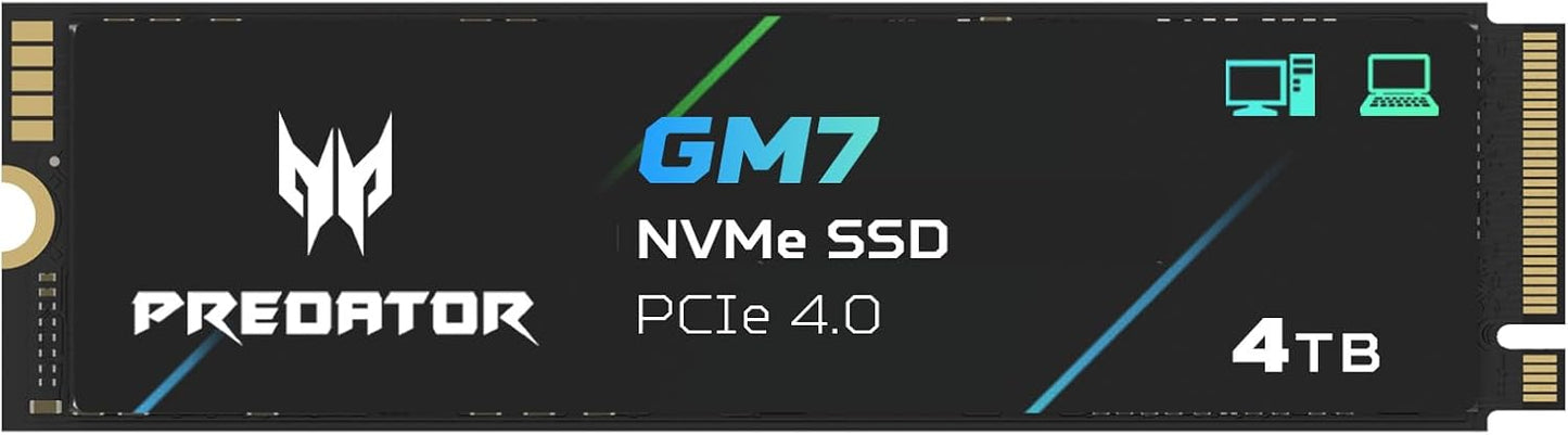 Predator GM7 4TB SSD: M.2 2280 PCIe Gen 4 x4 NVMe 2.0, Read Speed Up to 7400 MB/s, Internal PC Solid State Drive for Laptop, Desktop and PS5 - BL.9BWWR.120