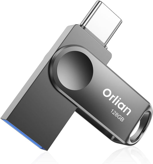 128GB USB C Flash Drive, Dual Drive USB 3.0 and Type C Thumb Drive Up to 110MB/s Read Metal Waterproof Swivel Design Portable for PC Laptop Tablet Android Smartphone iPhone 15 and More, Gray