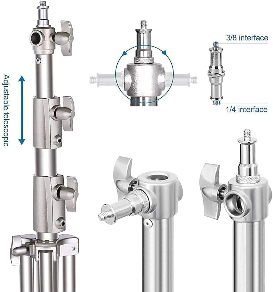 Stainless Steel Light Stand Photography, Spring Cushioned Heavy Duty Tripod Stand, 9.5ft/2.8m, 2 Packs Professional Photography Studio Stands