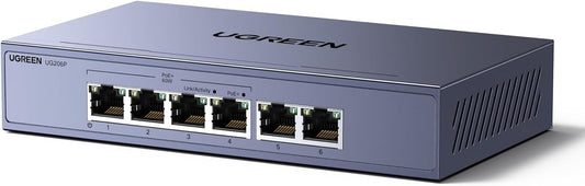 UGREEN Ethernet Switch, 6 Port PoE Switch, 4 PoE+@60W and 2 Gigabit Uplink, Plug & Play, Auto/VLAN/Extend Mode, Sturdy Metal, Desktop or Wall Mount Network Splitter Hub for Security Camera, IP Phone