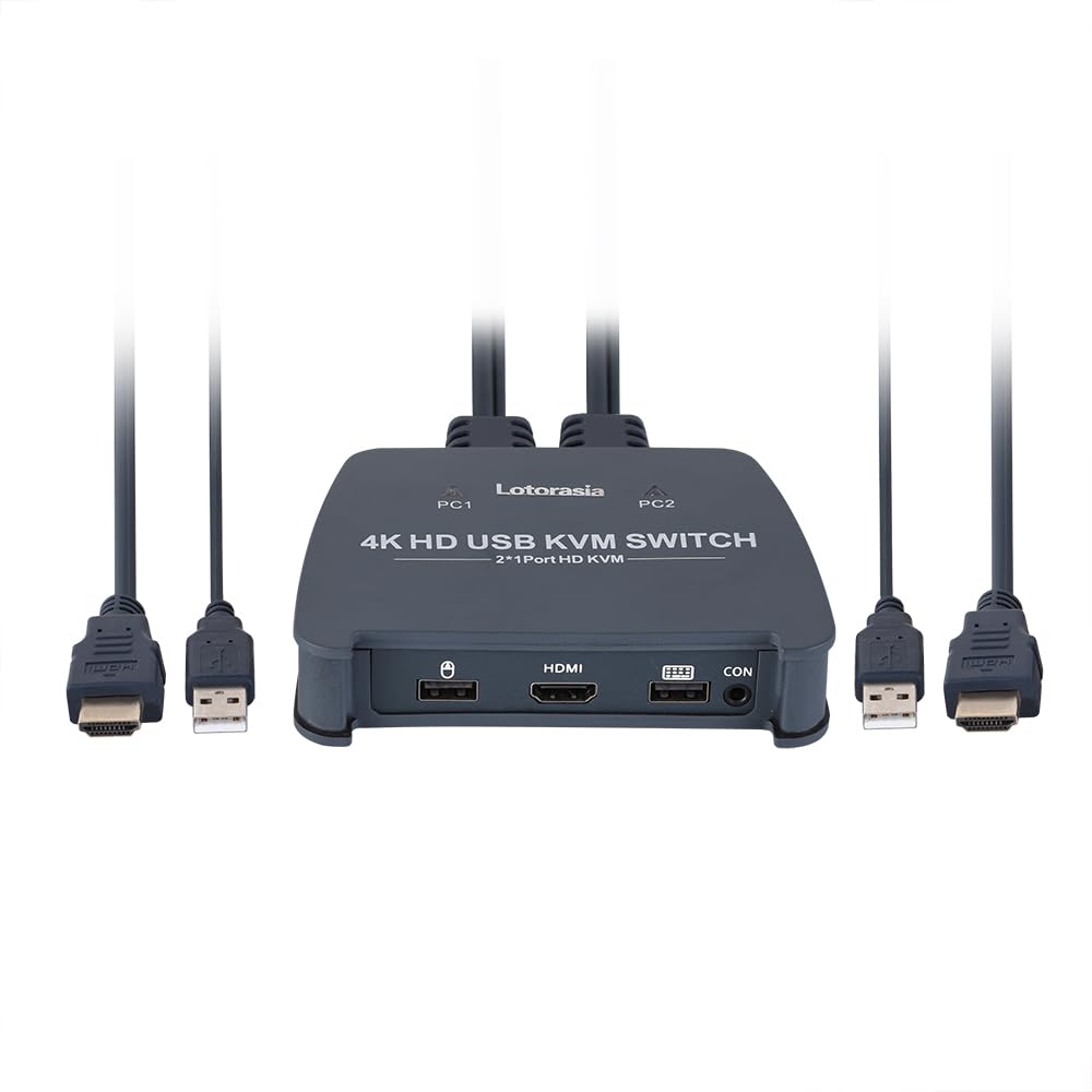 HDMI KVM Switch 1 Monitor 2 Computers,4K@60Hz KVM Switcher with 2 HDMI Cable and USB Ports for 2 Computers Share Keyboard Mouse Printer, Include Desktop Controller