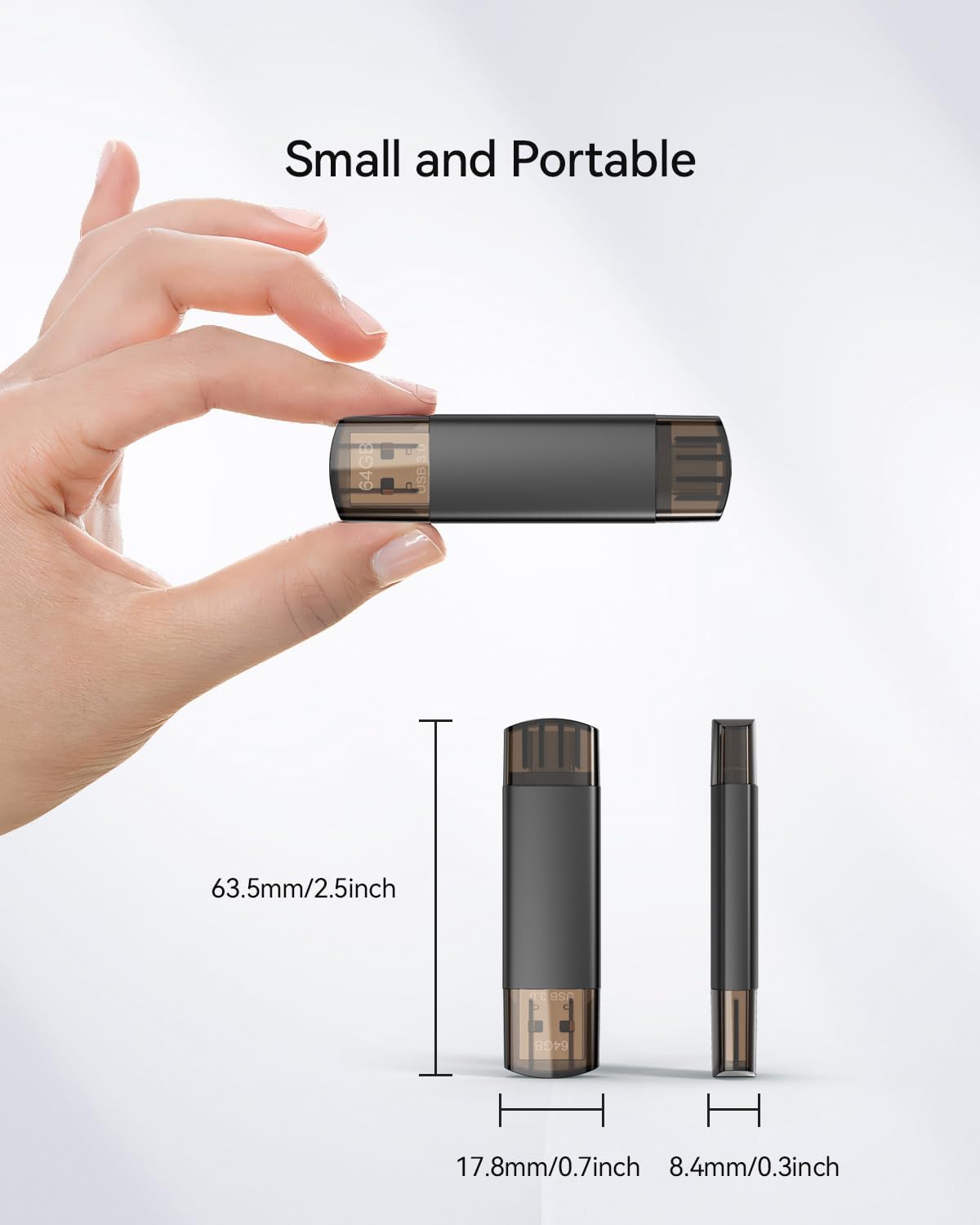 64GB USB C Flash Drive Dual USB 3.0 Flash Drive Type C + USB A Portable Type-C Flash Drive 2-in-1 USB-C Thumb Drive for Smartphone Tablet Computer Mac iPhone Black (5 Pack)