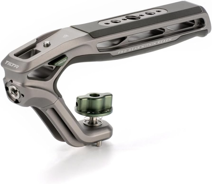 Tilta Xeno Top Handle for Filmmakers & Cameras - Titanium Gray | Aluminum Alloy and Silicone Build | Safety Release Pin | Comfortable Handling (1/4″-20 and 3/8″-16 Threads w/Locating Points)