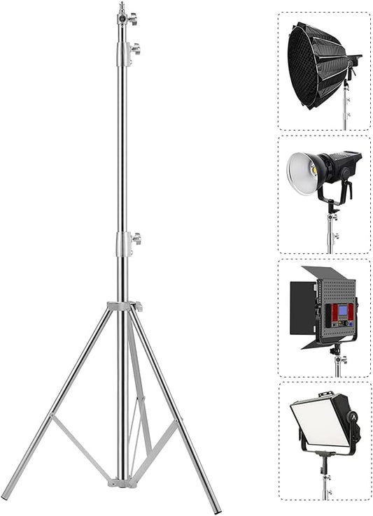 Stainless Steel Photography Video Tripod Stand, Spring Cushioned Heavy Duty Tripod Stand, 9.5ft/2.8m, Universal Adapter for Photography Studio Monolight Reflector Portrait